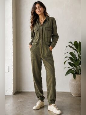 Young Fabulous & Broke Olive Utility Aviator Jumpsuit Size Medium NWT